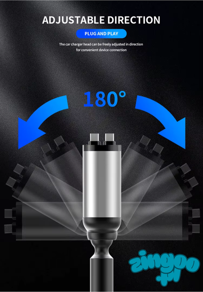 ZINGOO™ – Inteligentna ładowarka samochodowa 120W 5w1 z wysuwanym kablem i nastrojowym LED